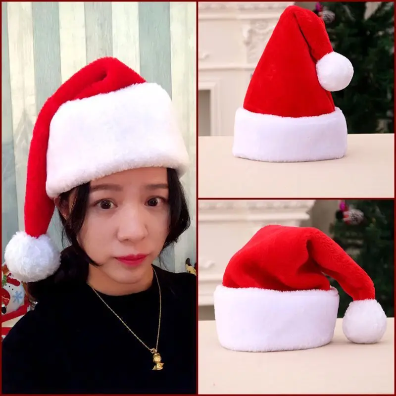 New style Christmas Hat Christmas decoration quality super good Plush big ball christmas hat super thick