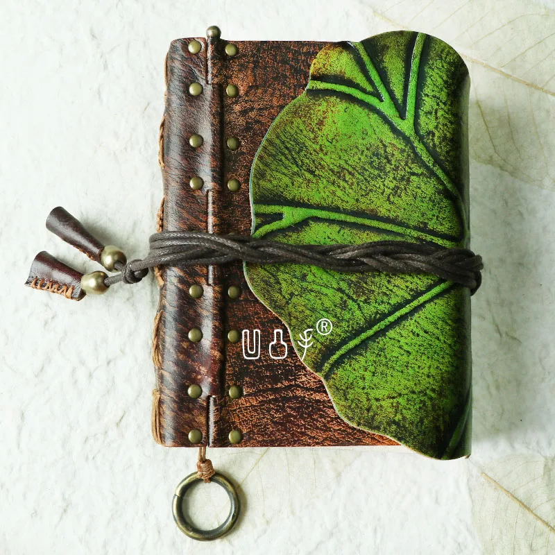 A5 A6 Hand-customized Lotus Leaf Leather Notebook High-grade Leather Hand Book Thickened Creative Retro Journal Notebook.