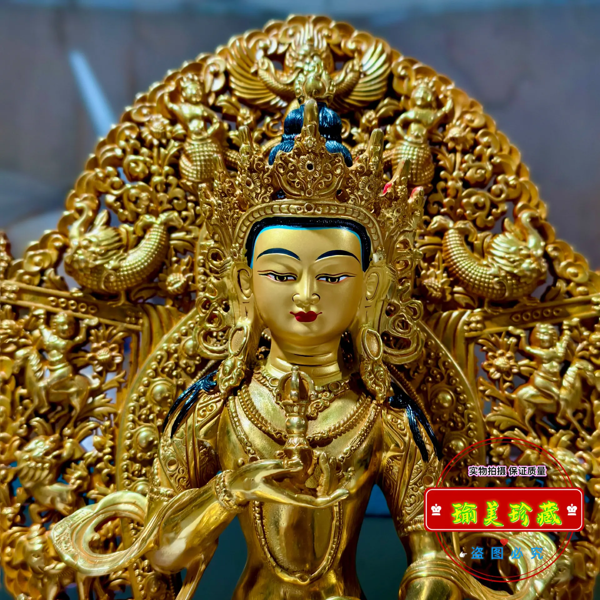 Vajrasattva Bodhisattva Buddha statue, Tibetan tradition, 10-inch pure copper gilt bronze statue, 1 chi 33 cm, household Vajraya