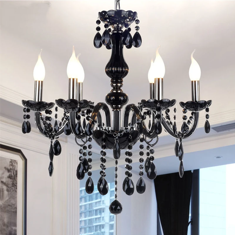 European Style Black Living Room Crystal Lighting Modern Minimalist Dining Room Home Pendant Lamp Retro Led Candle Style Light