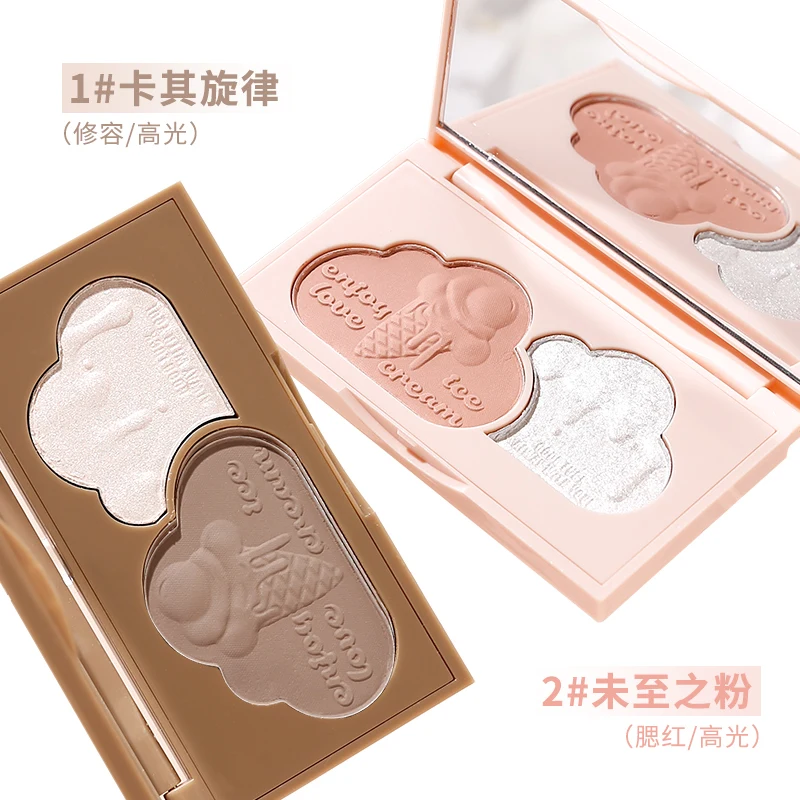 Two-Tone Matte Contour Makeup Palette Natural Face Blusher Natural Soft 3D Bronzer Powder Long-Lasting Waterproof Face Cosmetics