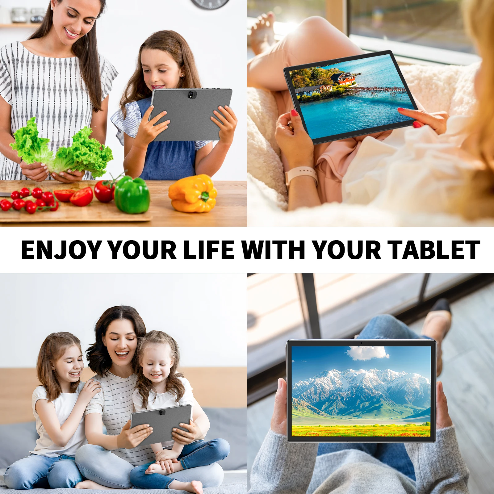 Tablette Android 14 Relndoo, 12 Go (6 Go + 6 Go élargi) RAM + 128 Go de ROM, écran IPS 10,1 pouces 1280 * 800, type C, WiFi, avec étui en cuir