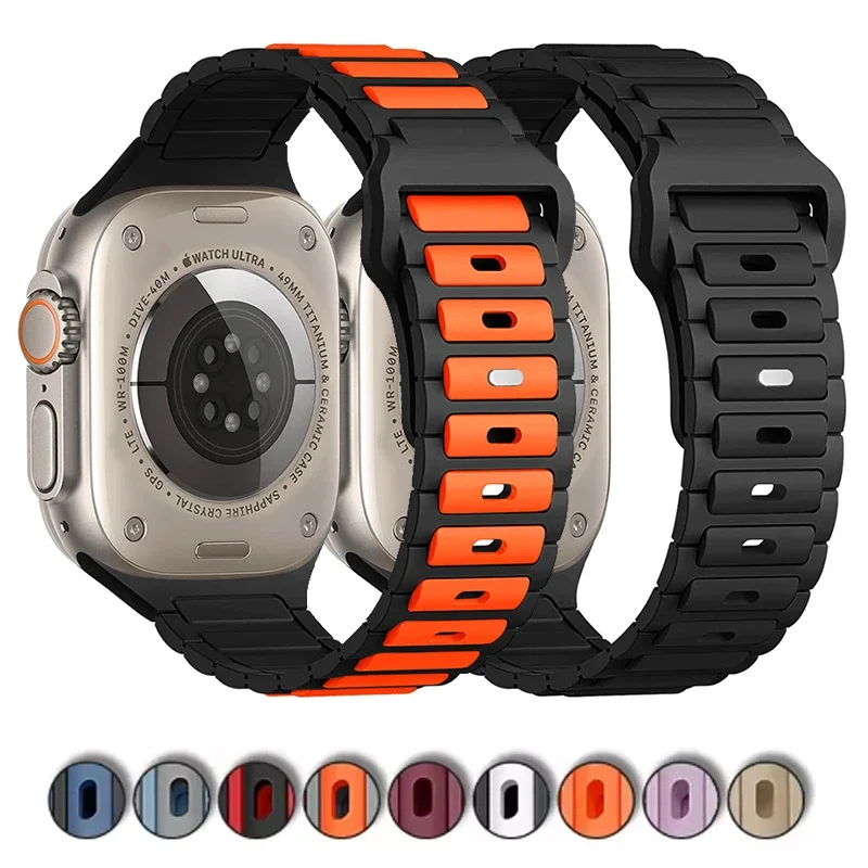 Спортивный силиконовый ремешок для Apple Watch, ремешки 45 мм, 44 мм, 40 мм, 42 мм, 46 мм, 41 мм, 49 мм, 38 мм, браслет IWatch Series 10 SE 9 8 7 6 Ultra 2