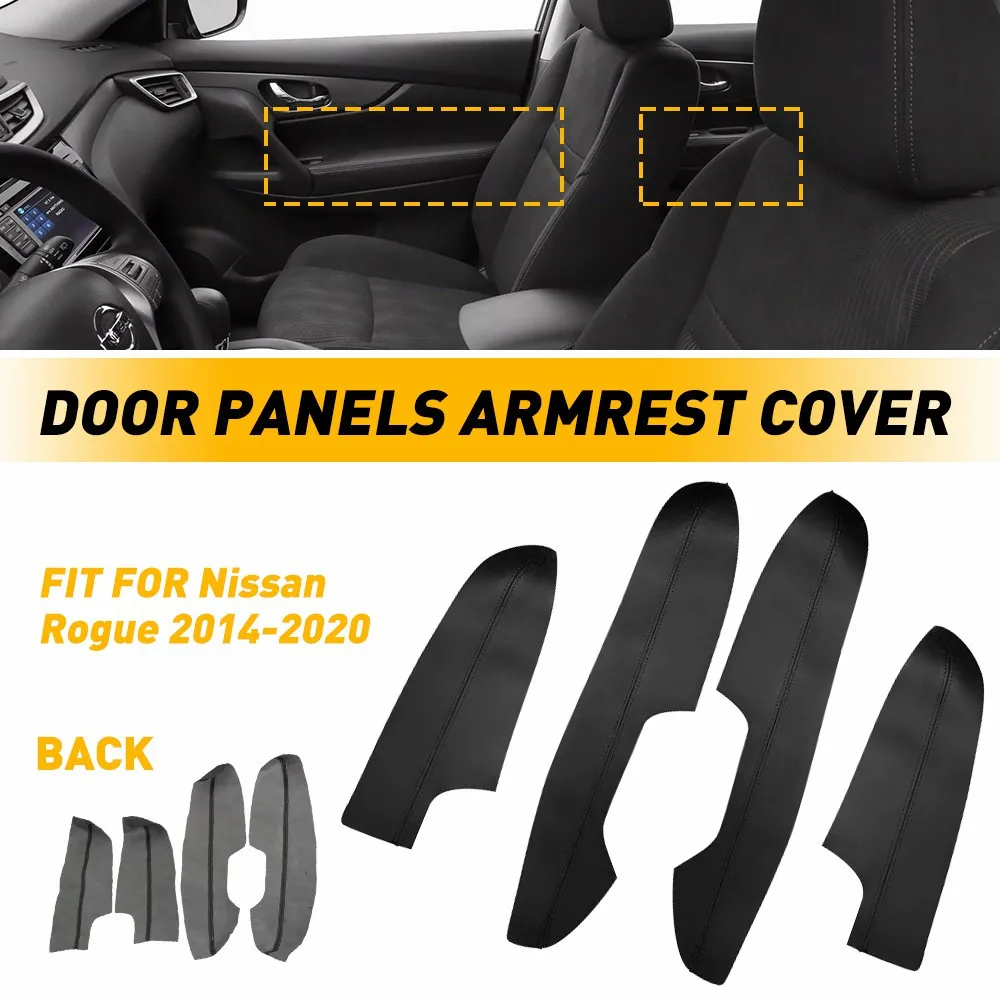 4Pcs Soft Leather Door Armrest Cover For Nissan Rogue 2014-2020 Black Car Door Armrest Panel Skin Cover Trim Accessories