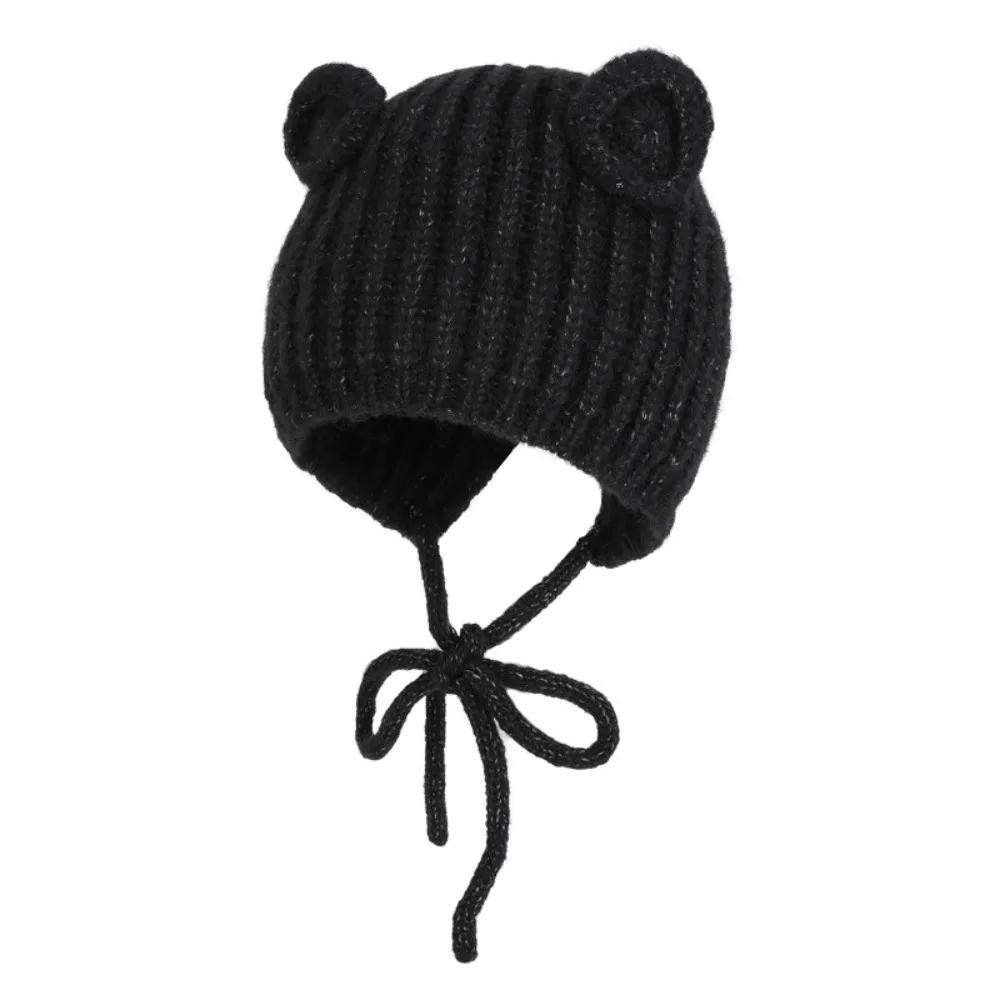 Fashionable Thicken Bear Ear Knitted Hat Keep Warm Solid Color Ear Protection Hat Cute Ear Overhead Cap Winter
