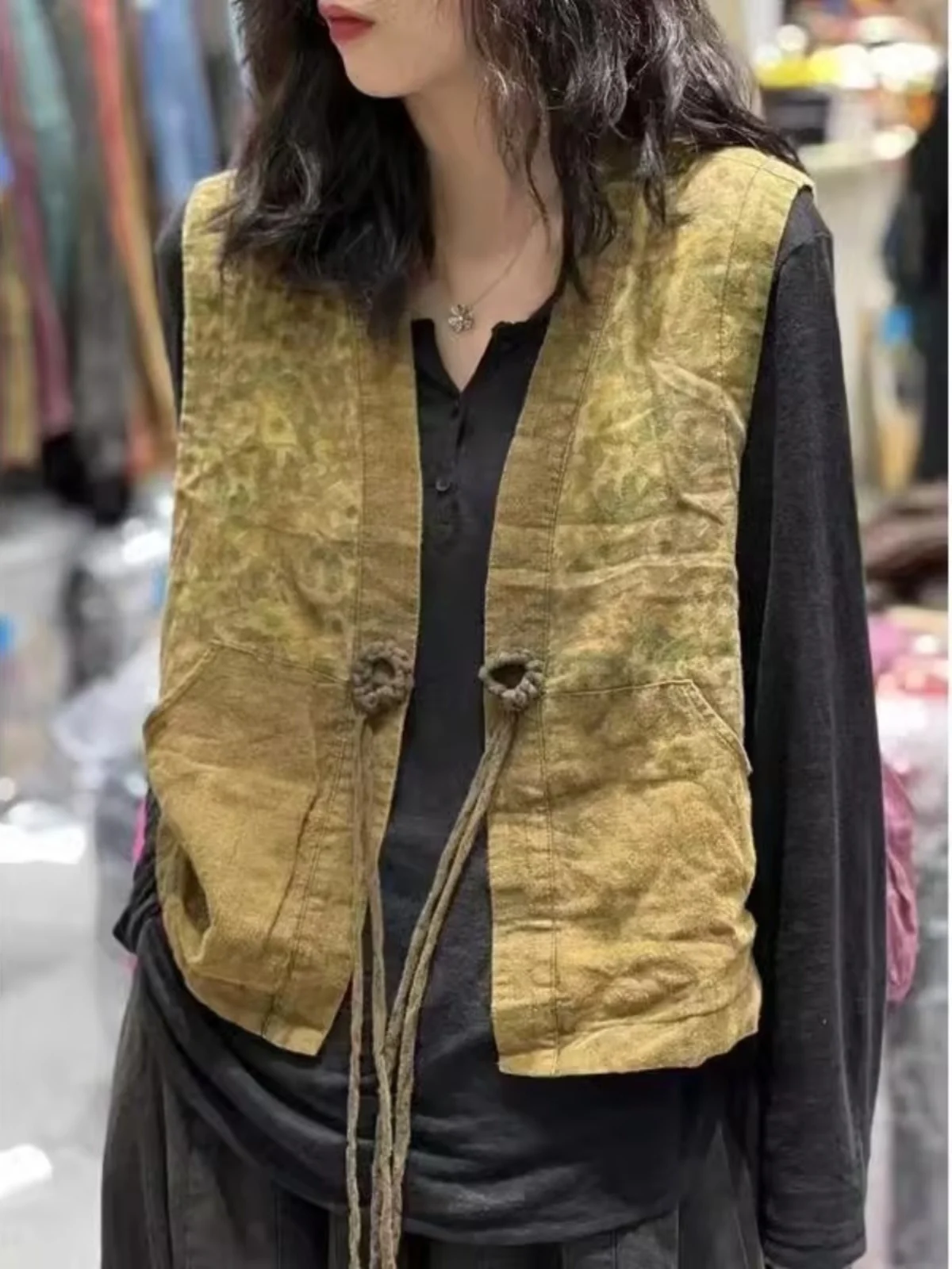 

Новый китайский льняной жилет для женщин ранней осени в стиле ретро с принтом в стиле пэчворк, свободный многослойный жилет с верхними пуговицами