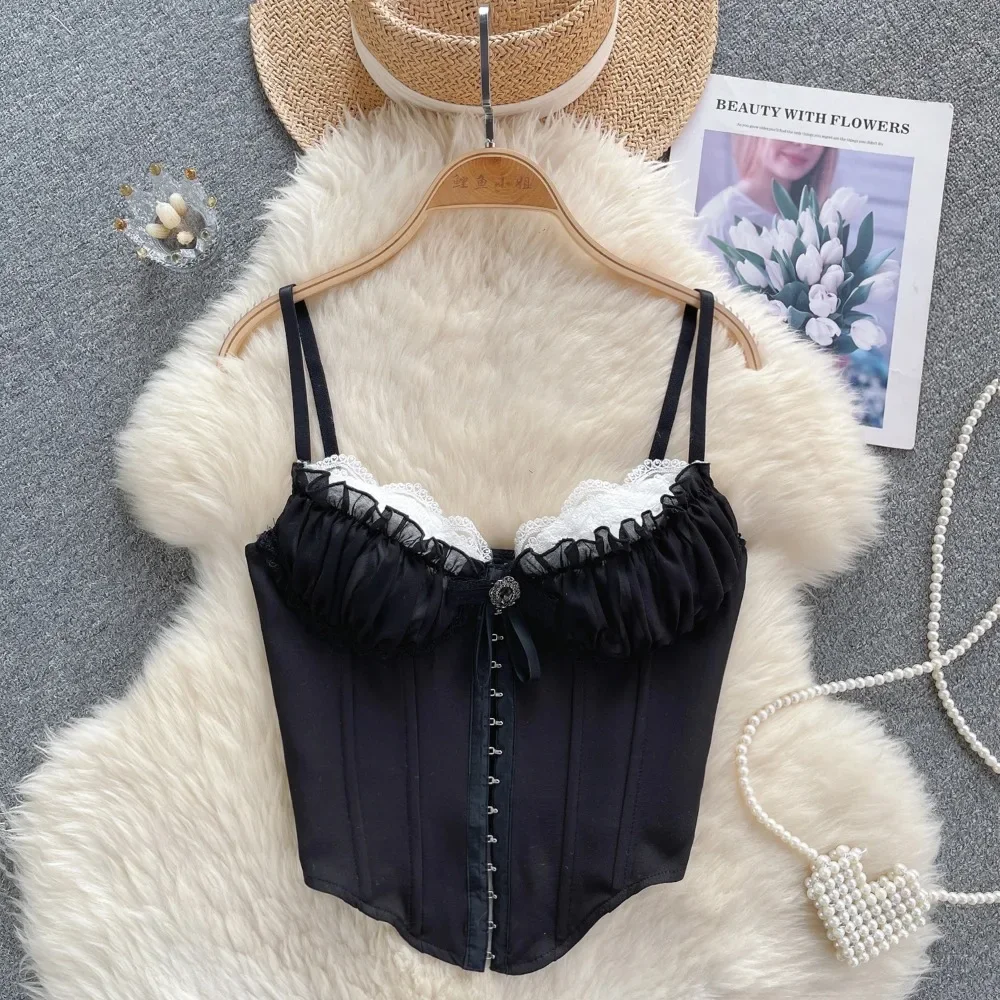 

2025 Sweet Memory Women Summer Streetwear Clothes Sexy Lace Camis Corset Bustier Slim Hotsweet Tank Top Solid Crop Top