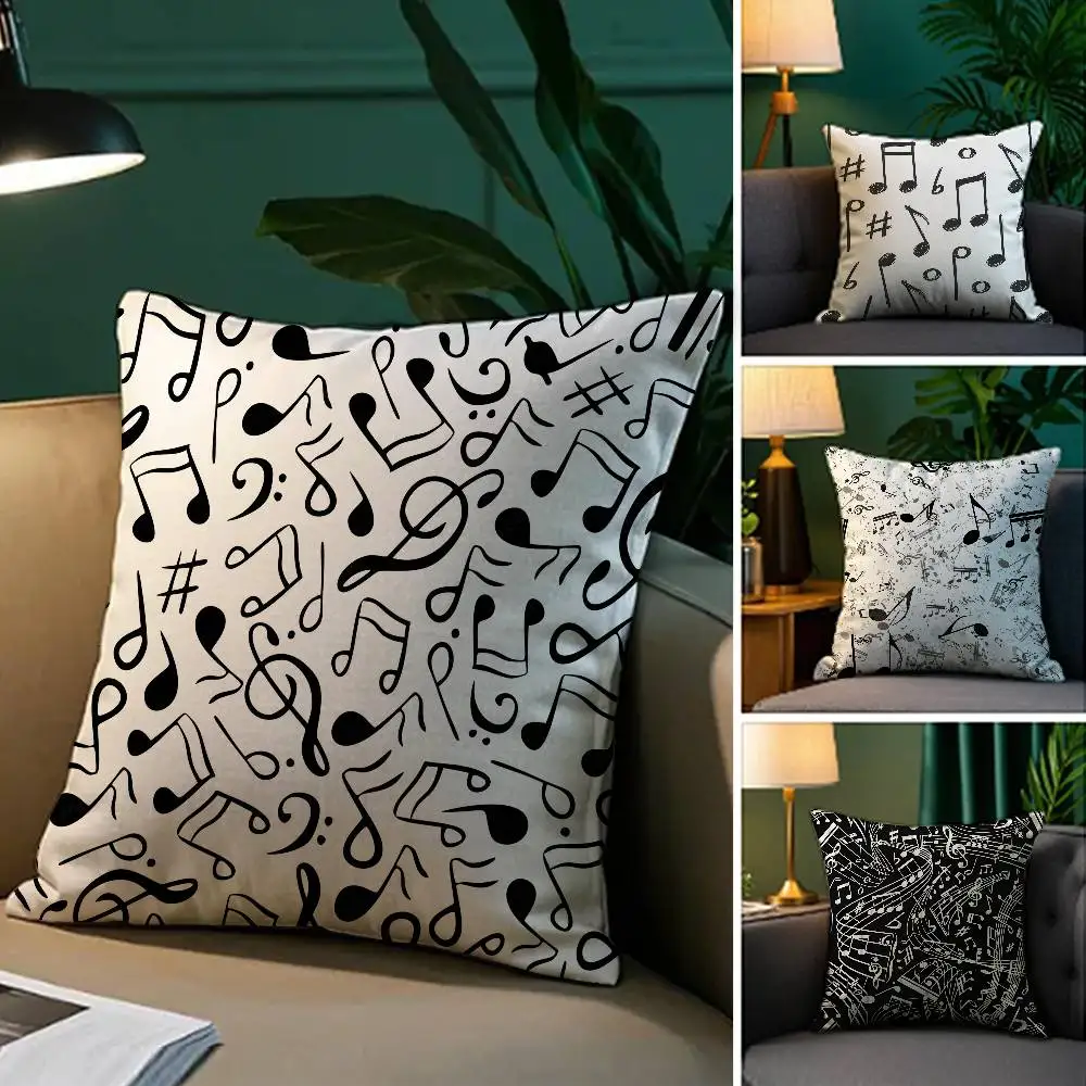 

M-Music N-Notes Pattern Pillow Case Anti-dustmite Pillowcase Invisible zipper silky short plush Sofa cushion cover