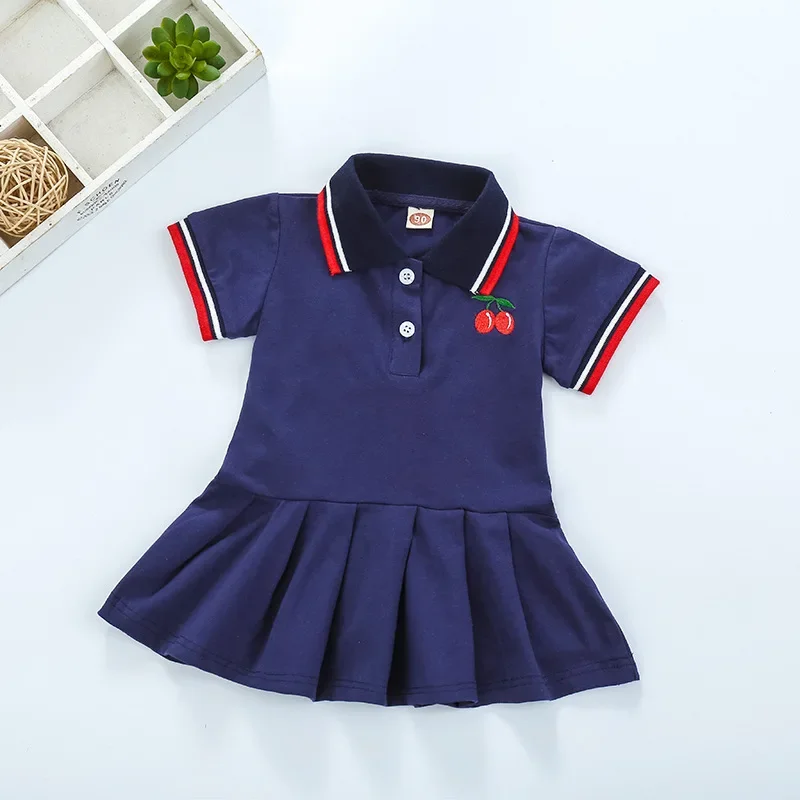 Baby Girls Dresses Spring Summer Toddler Cartoon Embroidery Turn-Down Collar Academy POLO Shirts Childrens Sports Dress Clothing