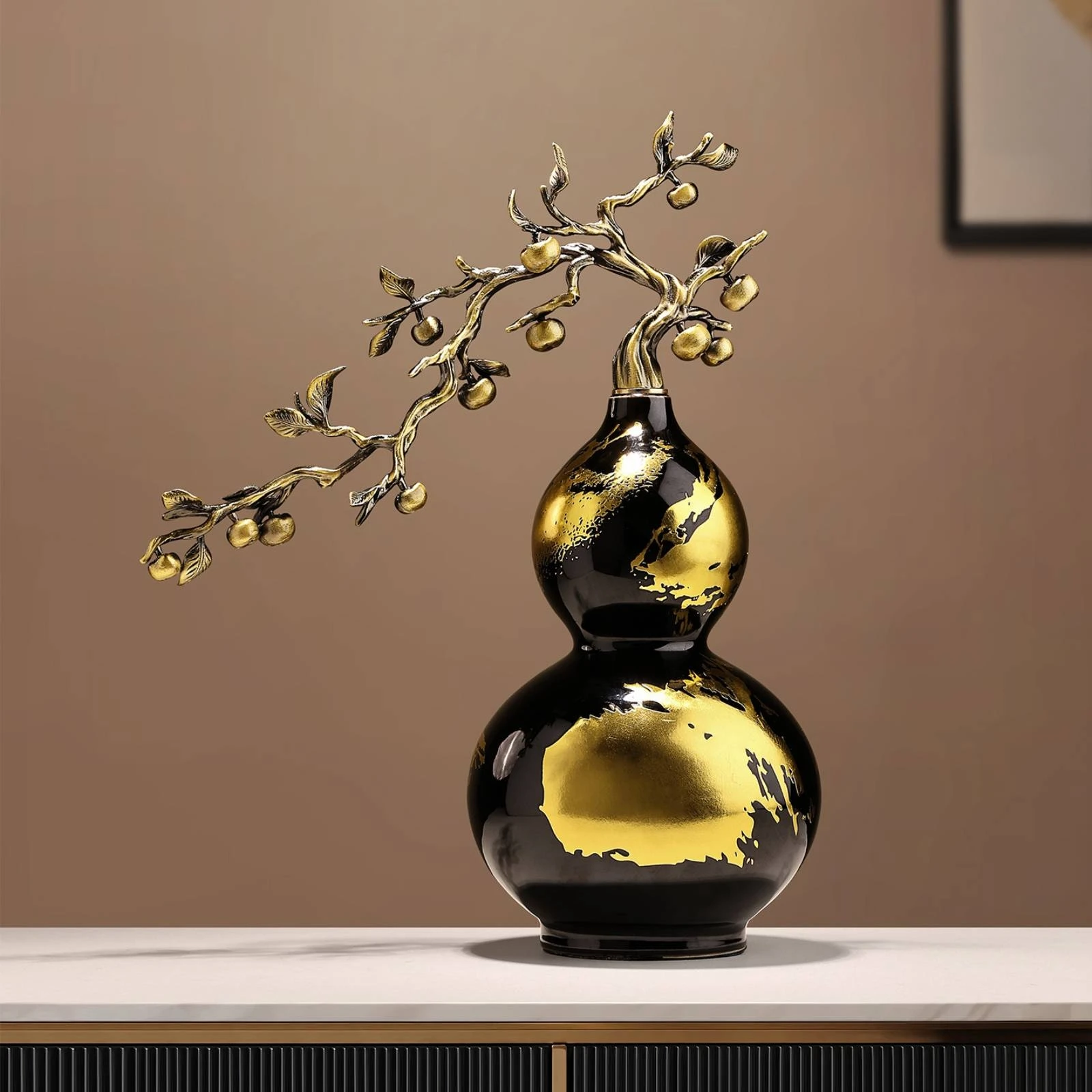Double Gourd Ornament Glossy Wu Lou Decor Gourd Ornament Leaf Details House Decoration Prosperity Symbol