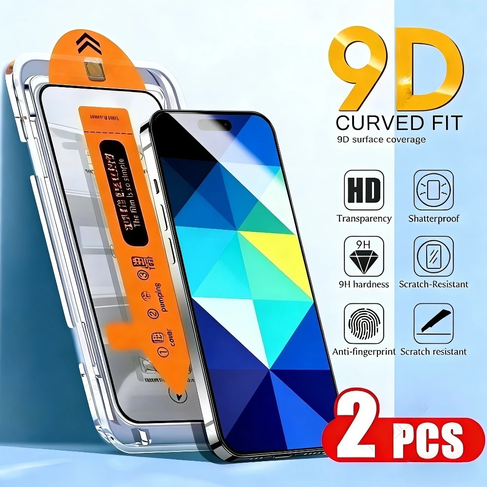 2 Stück ultraklare Displayschutzfolie für iPhone 17 16 15 14 Pro Max Air 15 16 Plus 13 12 11 Pro XR XS One Click Installationsglas