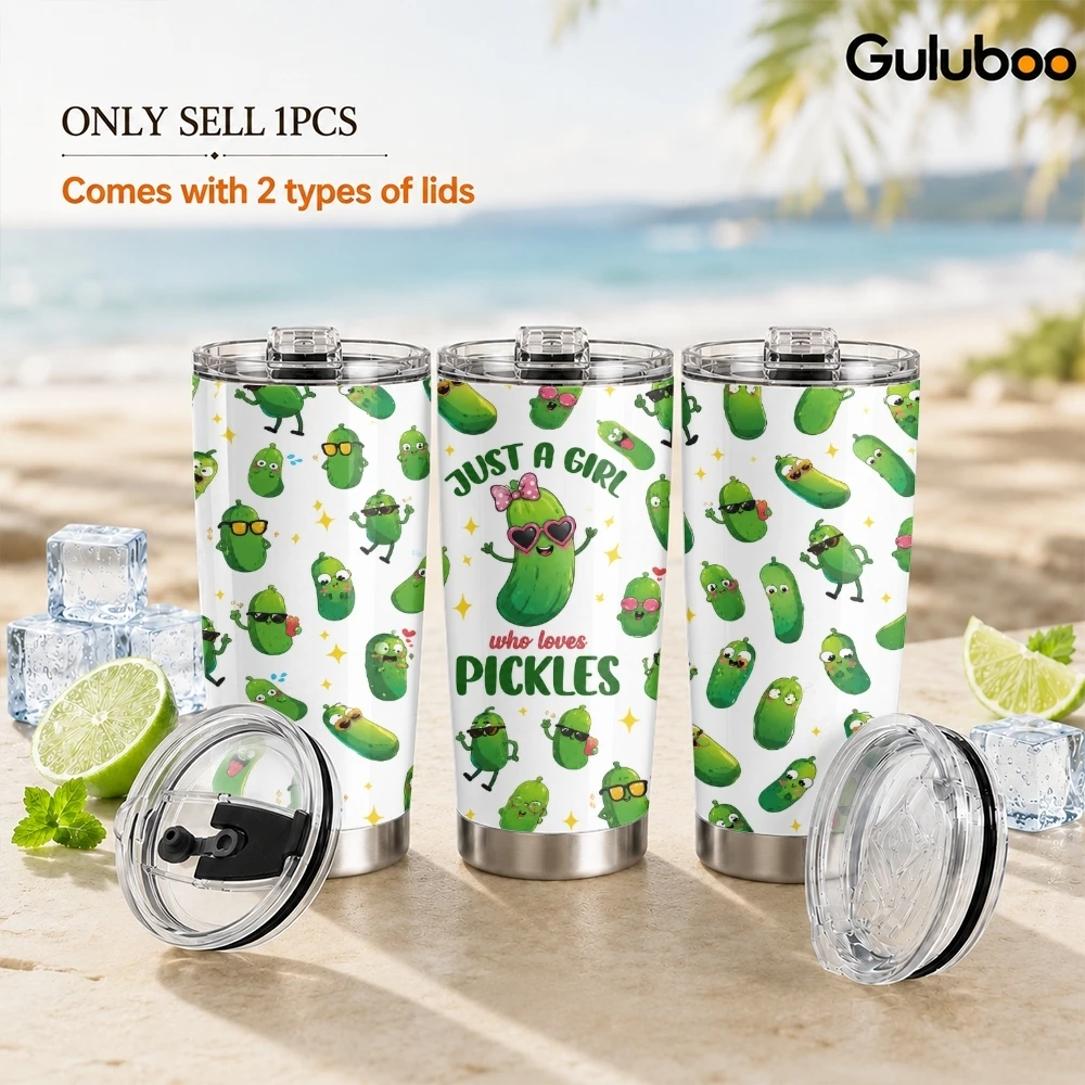 Funny Fruit Character Vacuum Flasks 20oz Stainless Steel Insulated Tumbler Double Wall Travel Mug with 2 Lids Straw Drink Cup