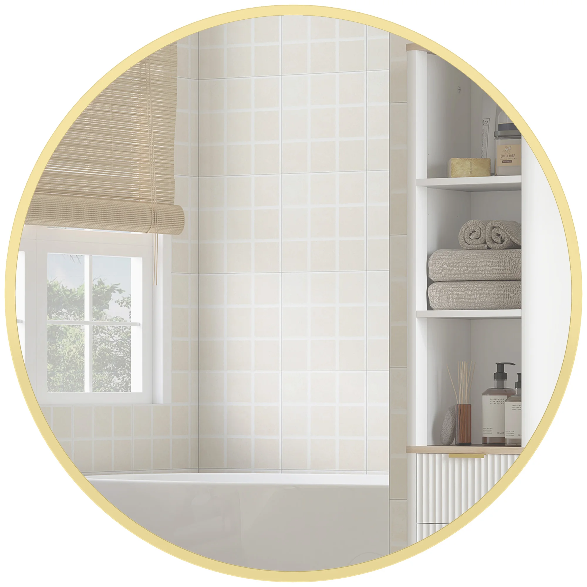 HOMCOM Specchio da parete rotondo Ø 61 cm, cornice in lega di alluminio, per bagno, camera da letto, soggiorno, corridoio, color oro