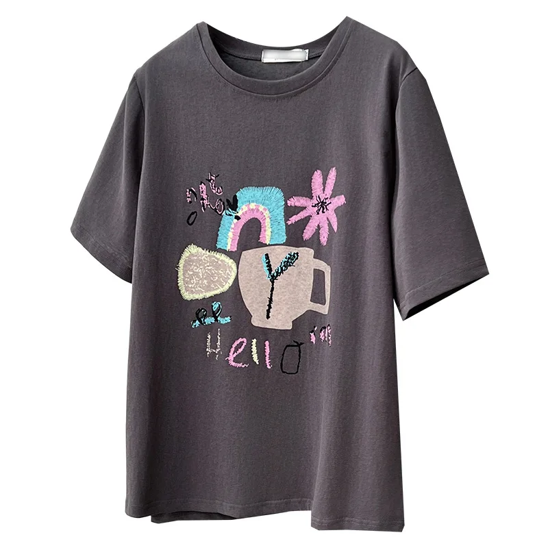 

2026 Summer Plus Size Women Snowflake Cotton T-shirt O-Neck Printed Thin Short Sleeve Slim Fashion Tops For Curvy Ladies 2611