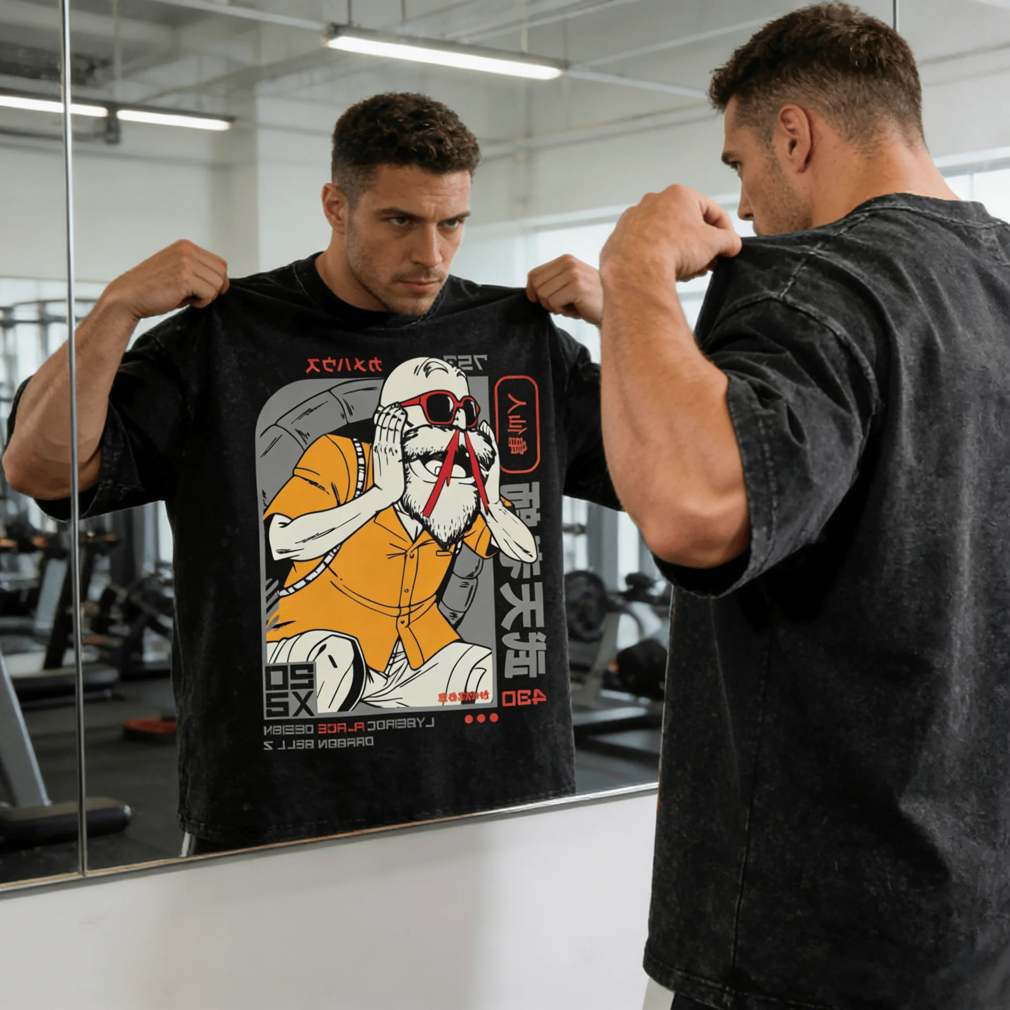Sommerliches Dragon Ball Master Roshi Power Up Print Baumwoll-Oversize-T-Shirt für Herren und Damen, Lässiges Unisex Anime-Grafik-Oberteil mit lockerer Passform