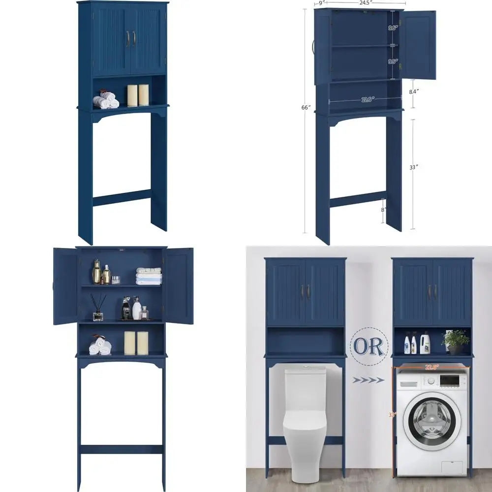 

Double Door Toilet Storage Cabinet with Adjustable Shelf and Lower Open Shelf for Bathroom Organization