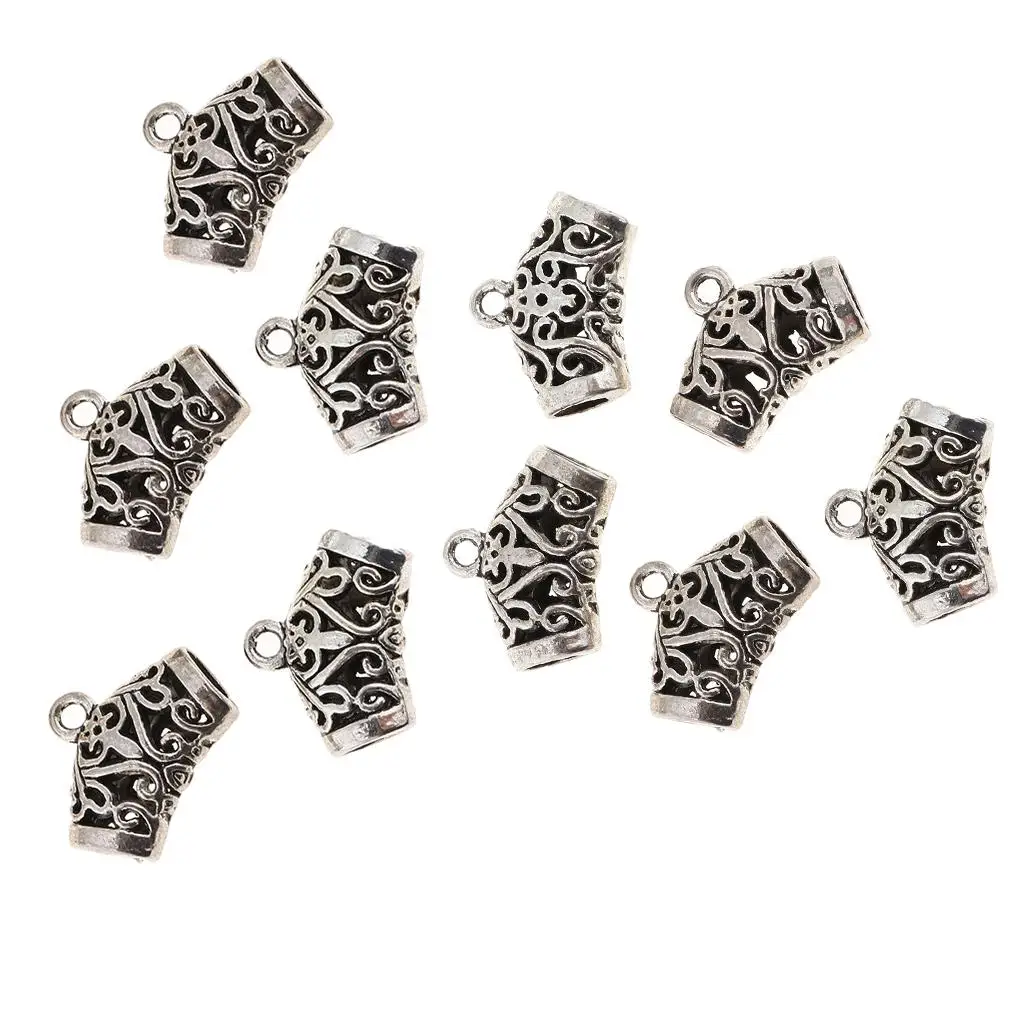 Perles de tube en argent tibétain, perles d'espacement sculptées, pendentif à suspendre, 14x19x7mm, 10 pièces