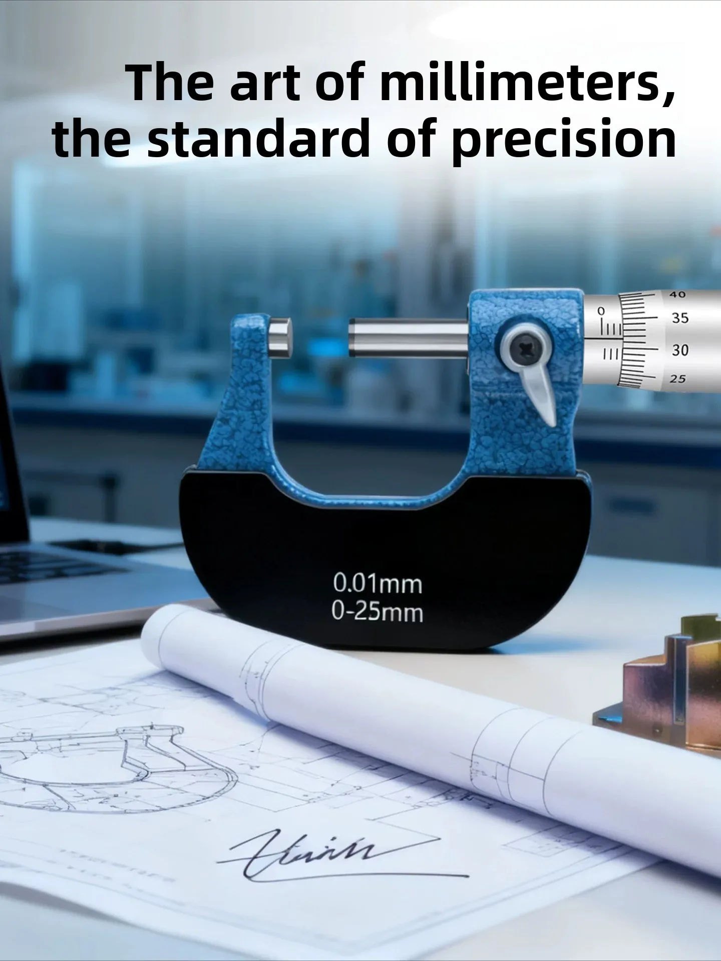 Precision Mech. Outside Micrometer – 0.01mm Grad.,Carbide Measuring Faces, Ratchet Stop for Accurate Outer Dimension Measurement