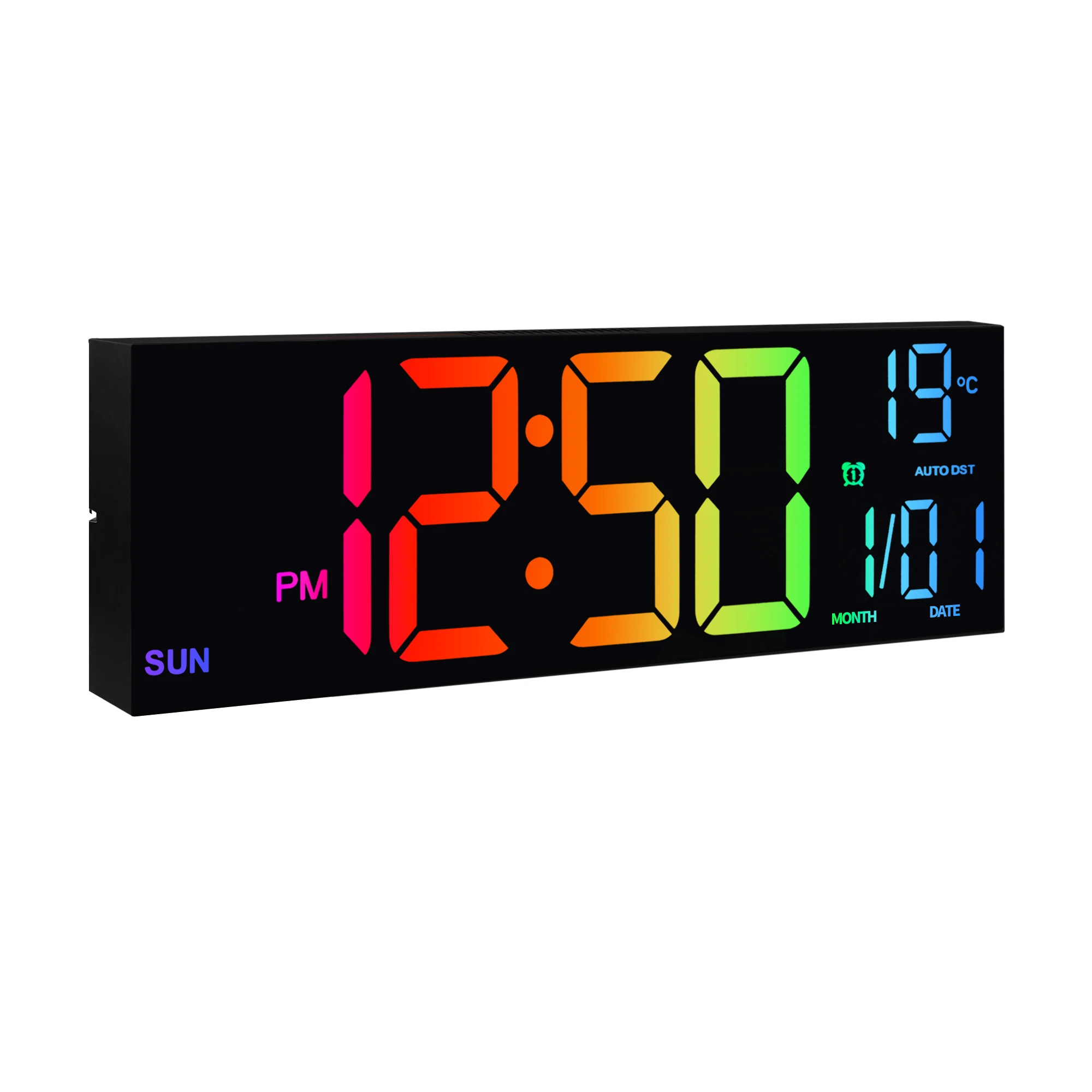 16 inch grote digitale wandklok, groot LED-display met afstandsbediening, 8 RGB-kleuren, alarm, DST, temperatuur voor woonkamer, keuken
