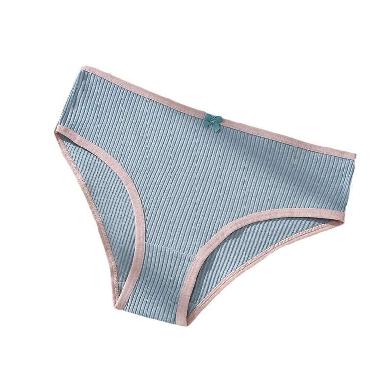 Women Cotton Panties Sexy Soft Striped Underpants Solid Color Bow Girls Briefs Female Comfortable Breathable Stretch Lingerie