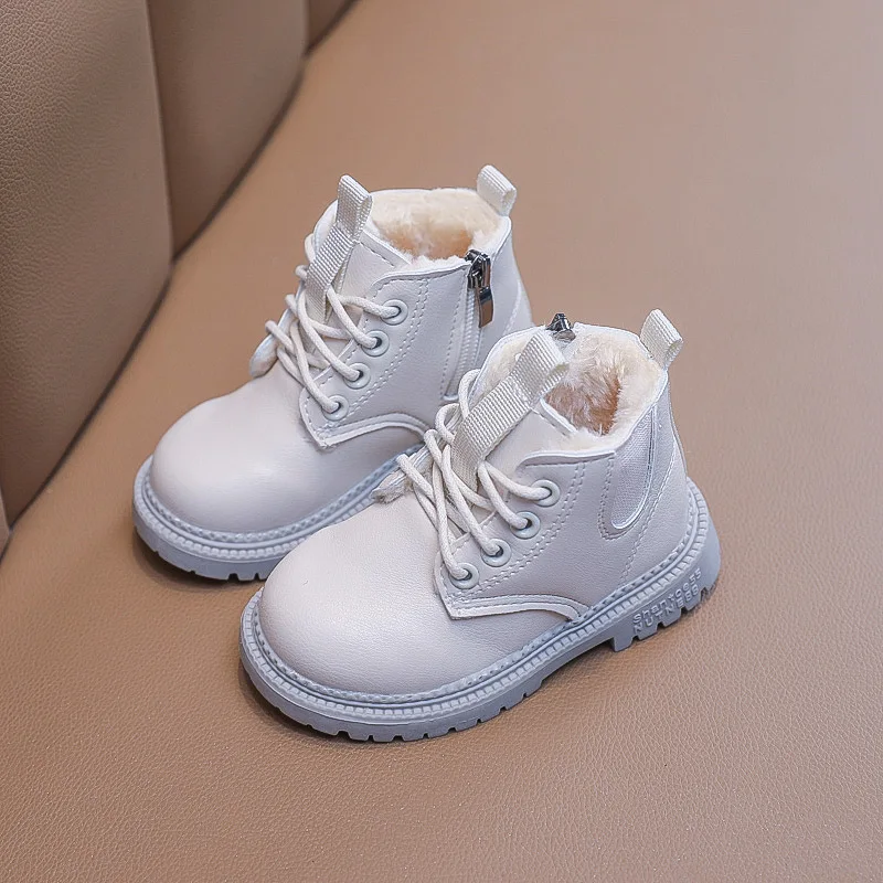 Kids Cotton Footwear Children Warm Boots Non-slip Wear-resistant Boys Girls Leather Shoes Baby British Style Small Short Boots