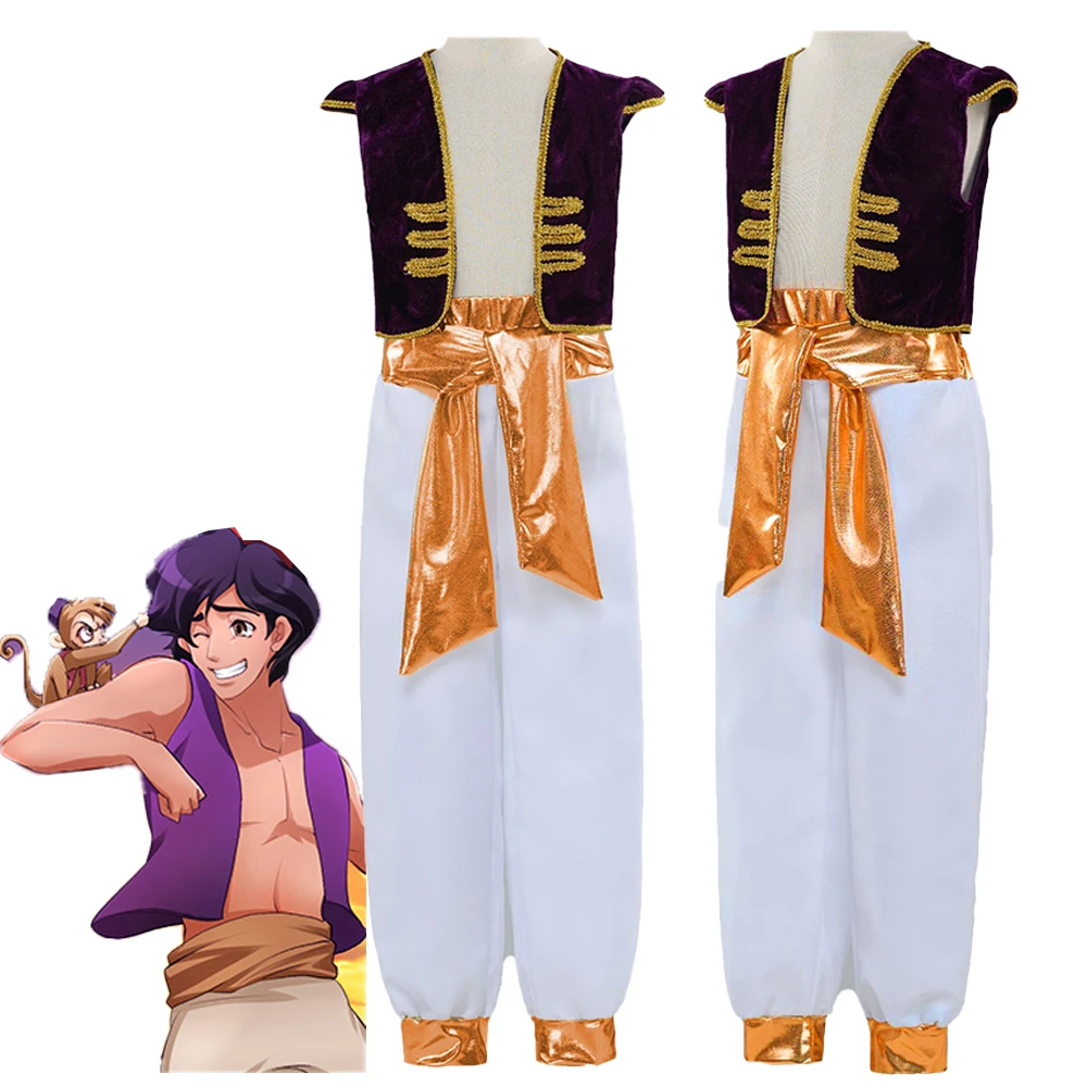 

Aladdin Costume Mythical Prince Costume Set Vest Pants Two Piece Kids Boys Movie Animation Cosplay Arabian Clothing Carnival Set