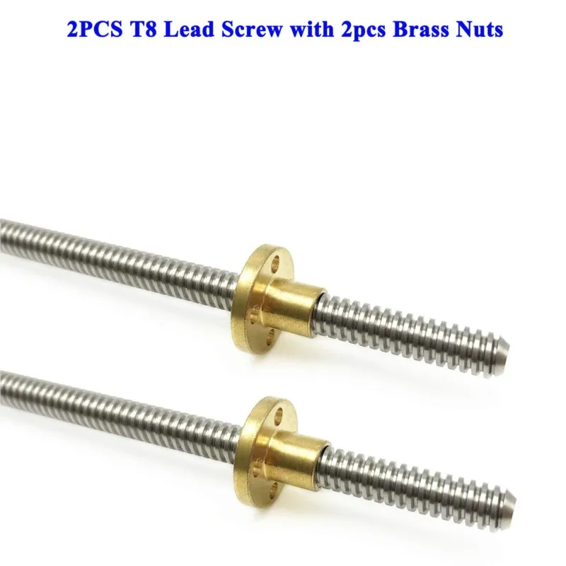 

2PCS T8 Lead Screw Tr8 Lead 2mm 4mm 8mm 304 Stainless Steel Trapezoidal Rod lead screw with Brass Nut for 3D Printer 100-600mm