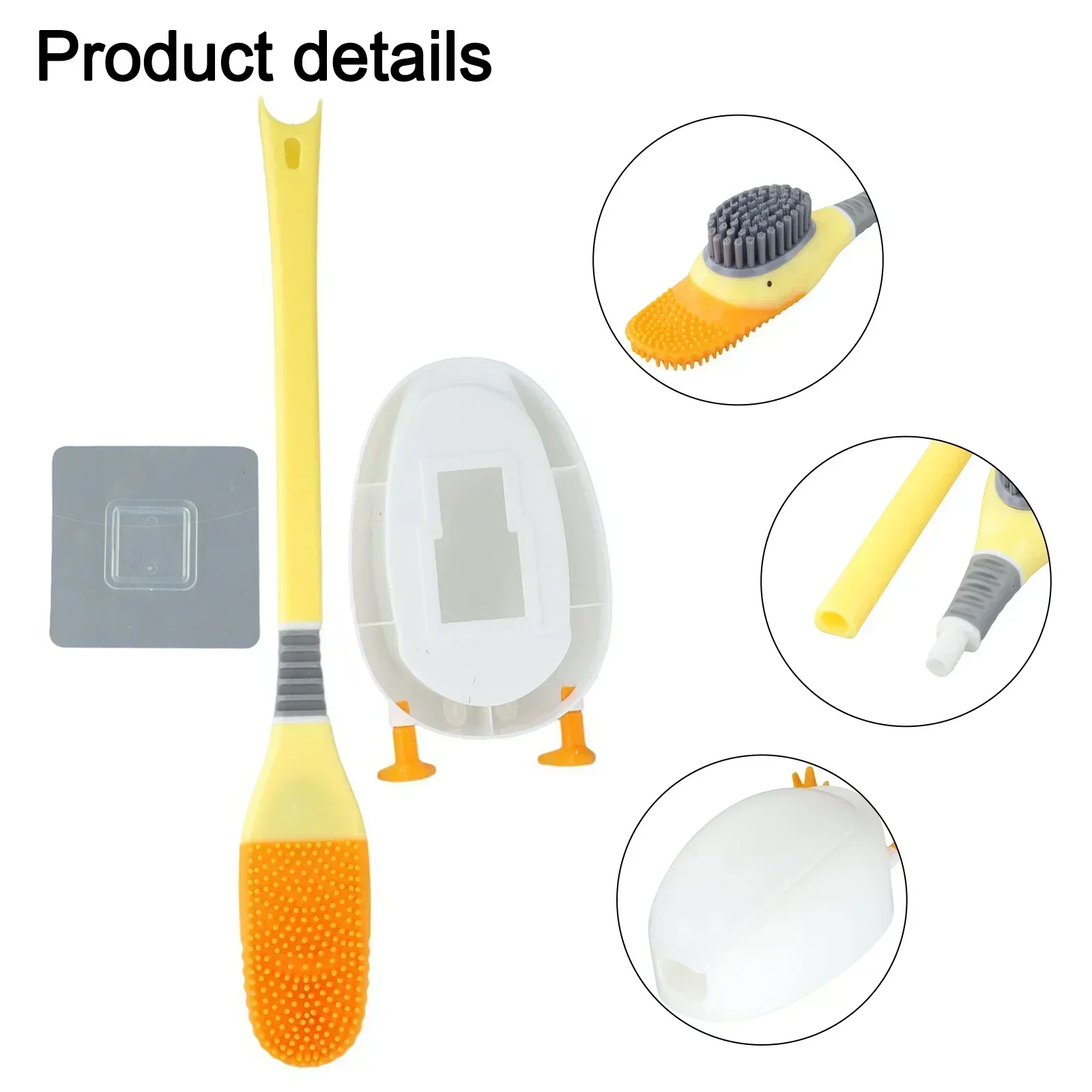 360 Deep Clean White Yellow Silicone Toilet Cleaning Set Soft Silicone Brush Head Quick Drying Design Easy Rinsing Brush