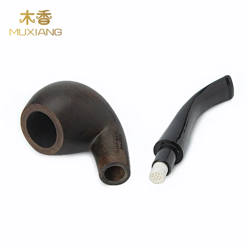 MUXIANG 2 in 1 Wooden black ebony pipe Smoking Pipe Tobacco Tube Pipe Wood With 9mm Filter 10 Smoking Tool Pipe Set Gift For Men