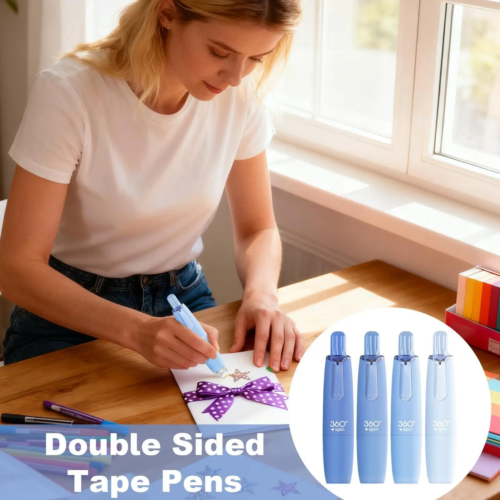 ปากกาเทปสองด้าน 16 ฟุต ปากกาติดแน่นสองด้าน สำหรับงานสมุดภาพ งานประดิษฐ์ งานห่อของขวัญ และกระดาษภาพถ่าย