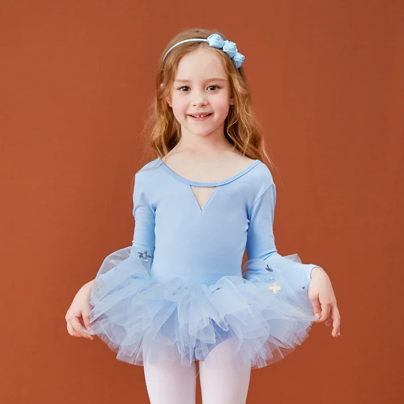 Ballet Tutu Dress Long Sleeves Leotard for Girls Gymnastics Practice Clothes Stage Dance Costume Ballet Skirt Girls