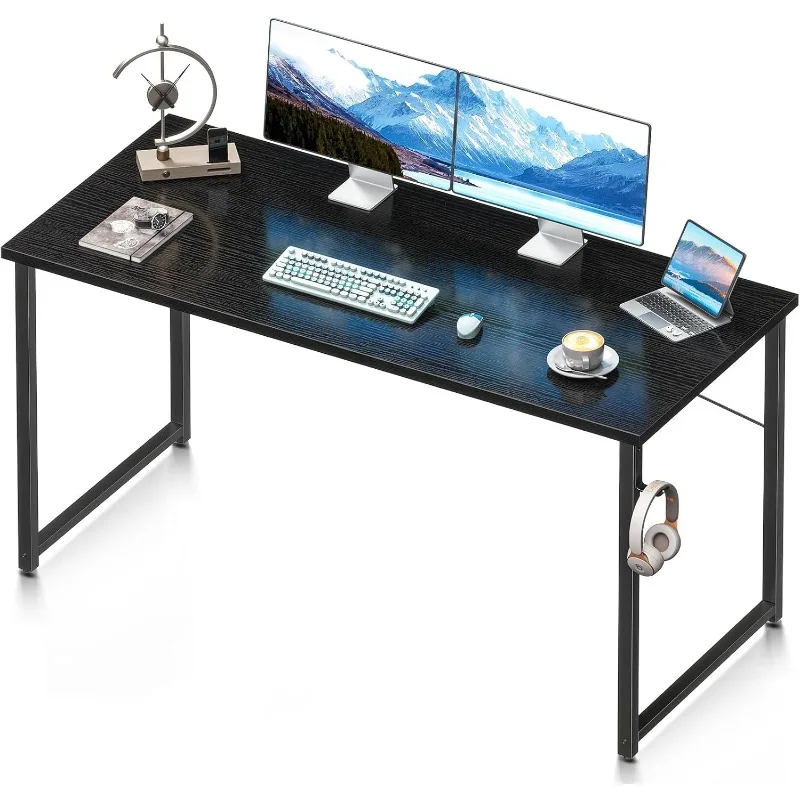 

55 Inch Computer Desk, Modern Simple Style Desk for Home Office, Study Student Writing Desk, Black