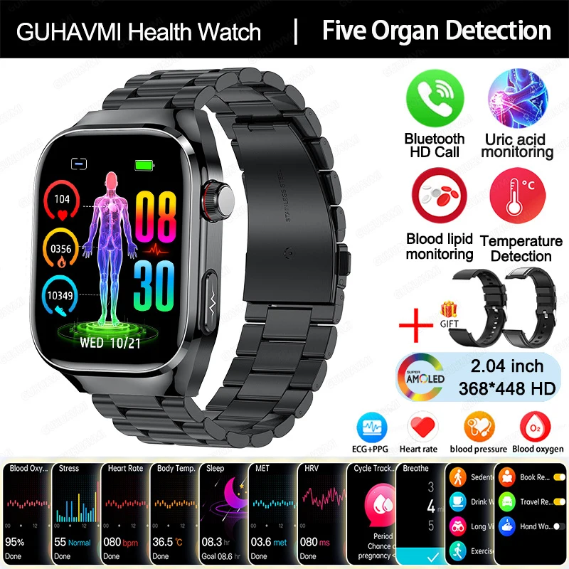 2025 Nieuwe ECG Smart Horloge Vrouwen BT Oproep Hartslag Bloedlipiden Urinezuur Gezondheid Monitor Horloges AI Voice 650 mAh Sport Smartwatch