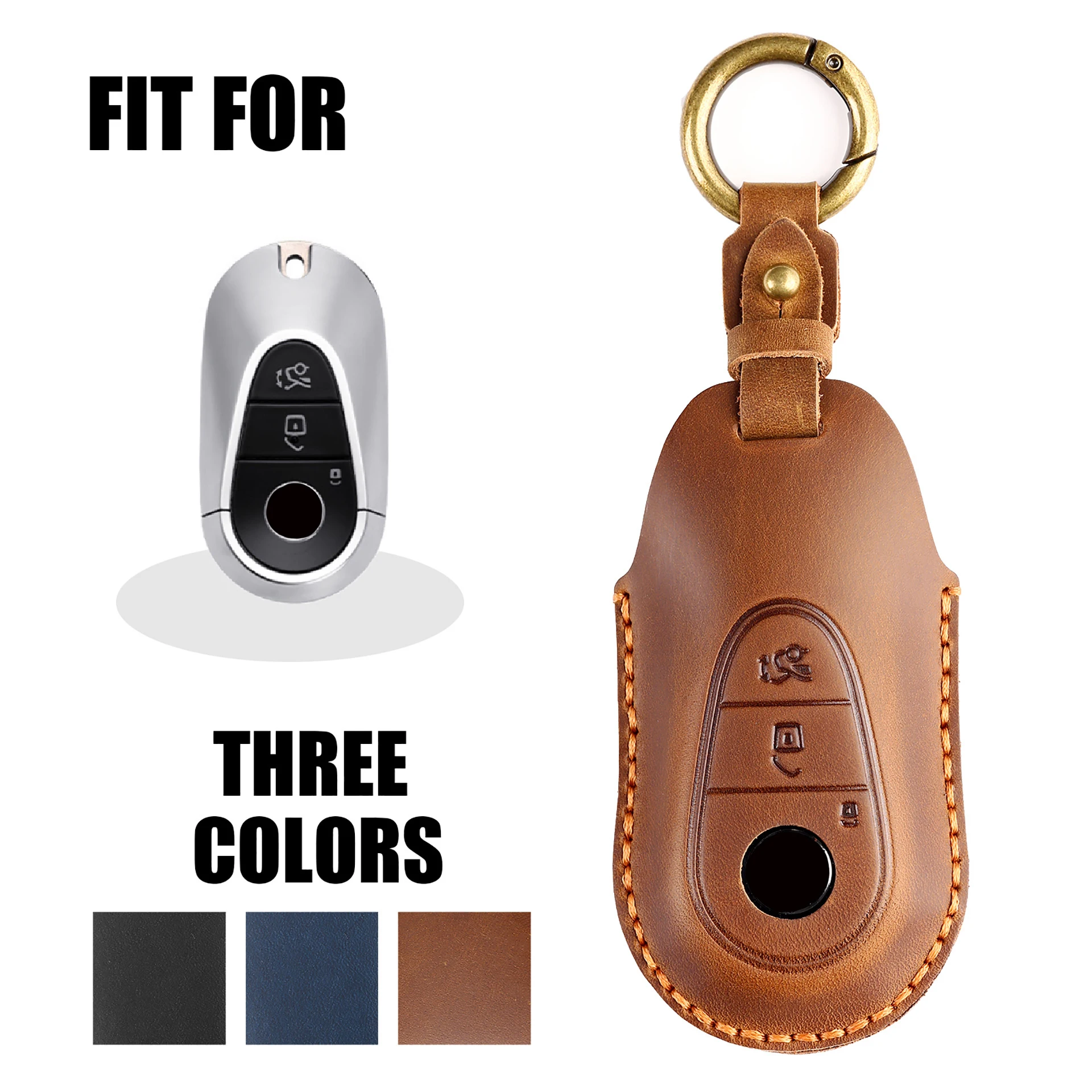 

New Leather Car Key Case Cover Protector Shell Keychain For Mercedes Benz 2022 C S Class W206 W223 S350 C260 C300 S400 S450 S500