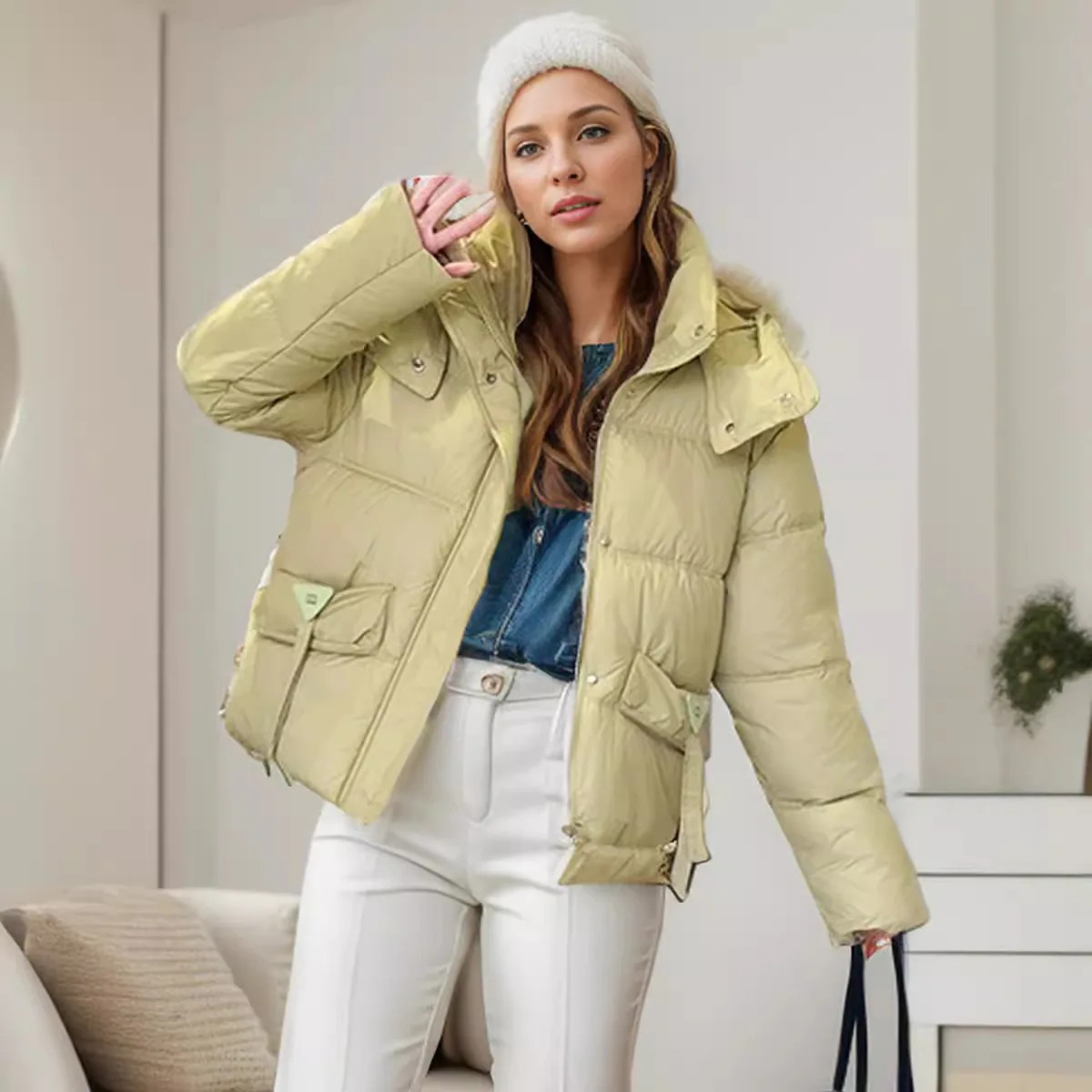 2025 jaqueta de inverno feminina 2 bolso com capuz curto jaqueta de algodão feminino engrossado quente parkas casacos topos jaqueta curta