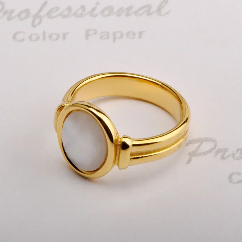 Fashion Vintage Stainless Steel Shell Oval Ring For Women Girl  Non Tarnish Elegant Charm Party Jewelry