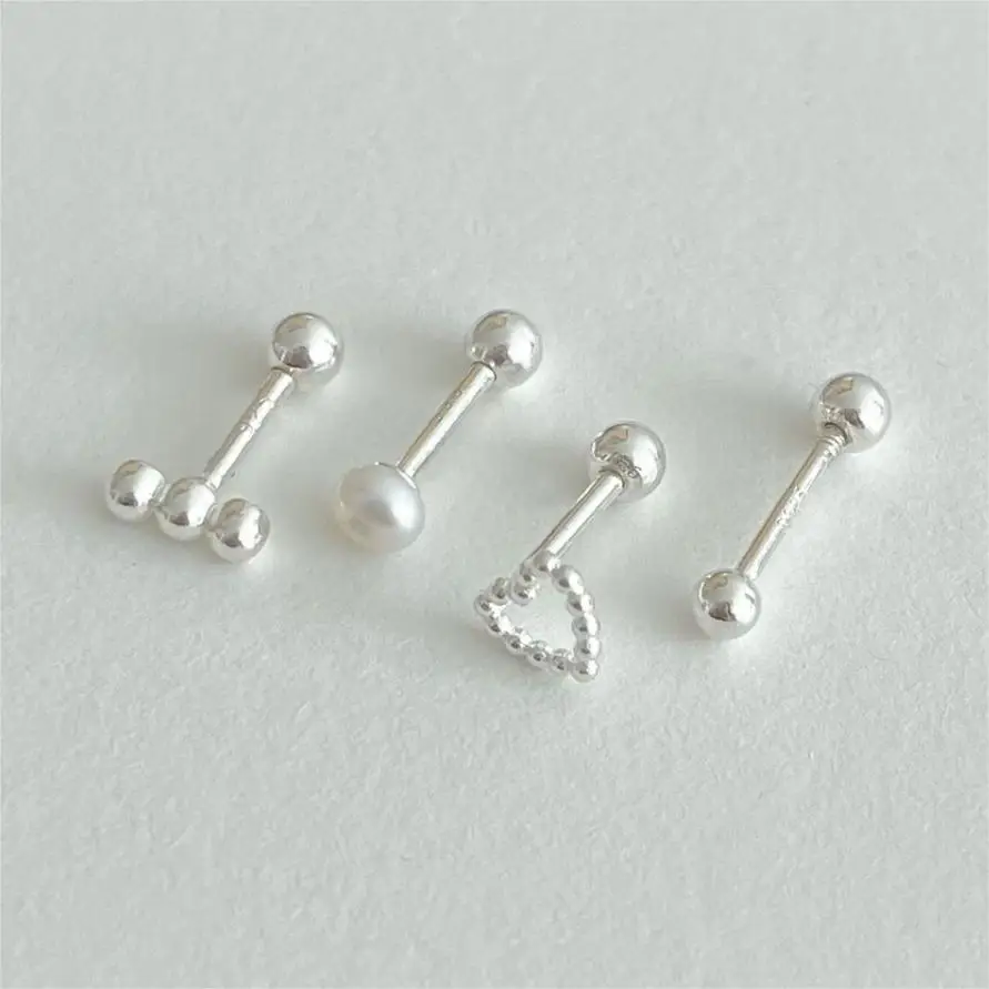 100% 925 Sterling Silver Geometric Studs Earrings for Women Girl Simple Love Heart Ball Design Jewelry Party Gift Dropshipping