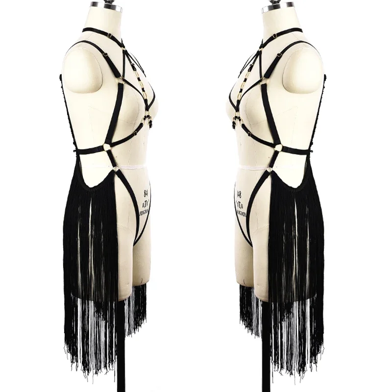 Presente do dia dos namorados preto borla bondage conjunto lingerie sexy rave pólo dança frenum gaiola sutiã fetiche bralette pastel goth calcinha