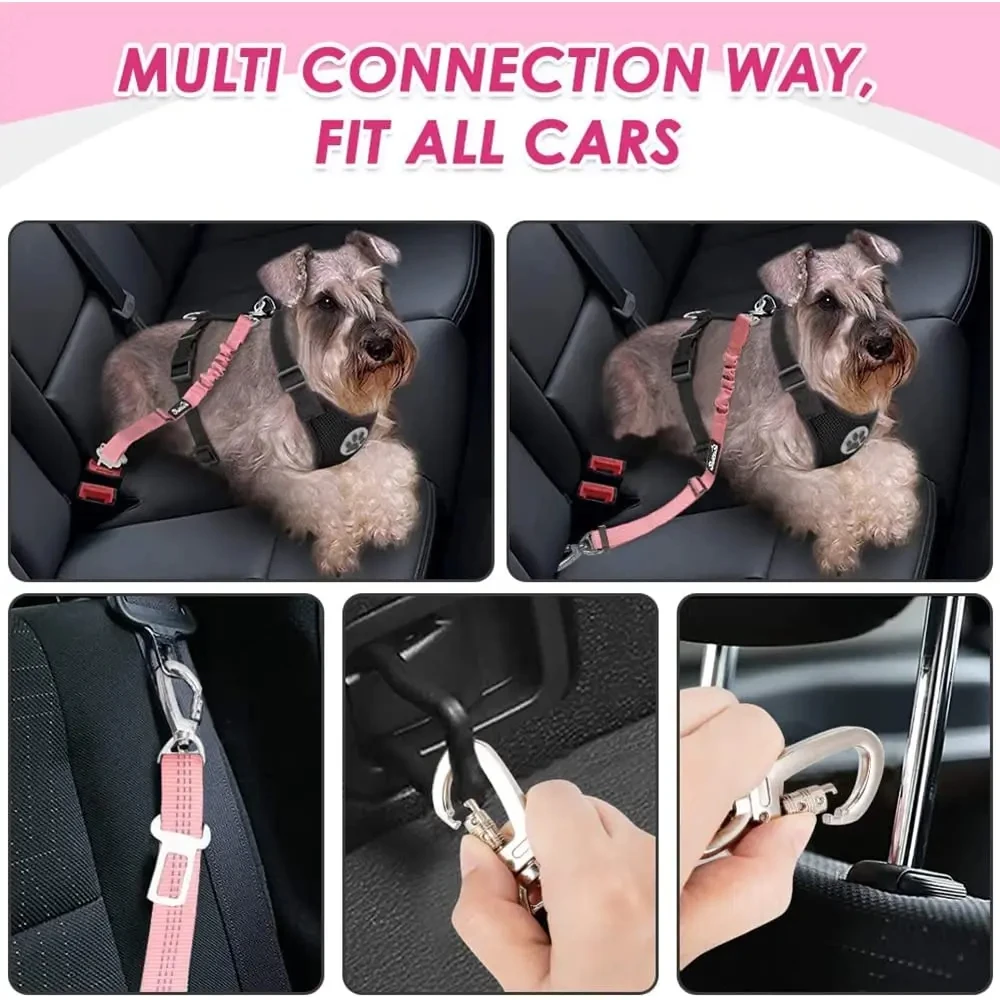 Dog Car Harness Seatbelt Set, Dog Vest Harness Adjustable with Breathable Mesh & Vehicle Safety Seat Belt Tether with Elastic