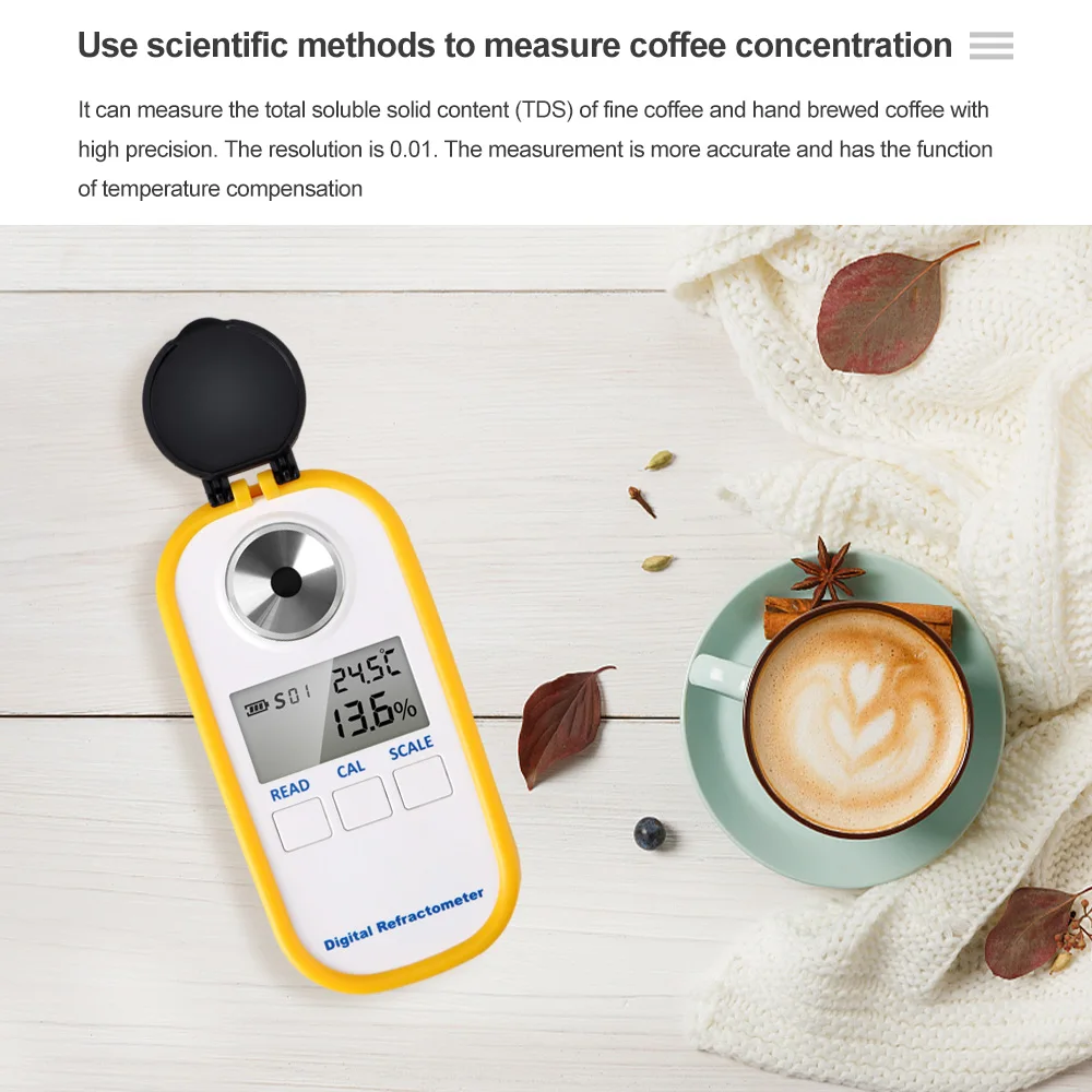 2 in 1 High Precision Digital Measure Tool Auto Refractometer Coffee Hydrometer Brix TDS Concentration Meter Tester Detector