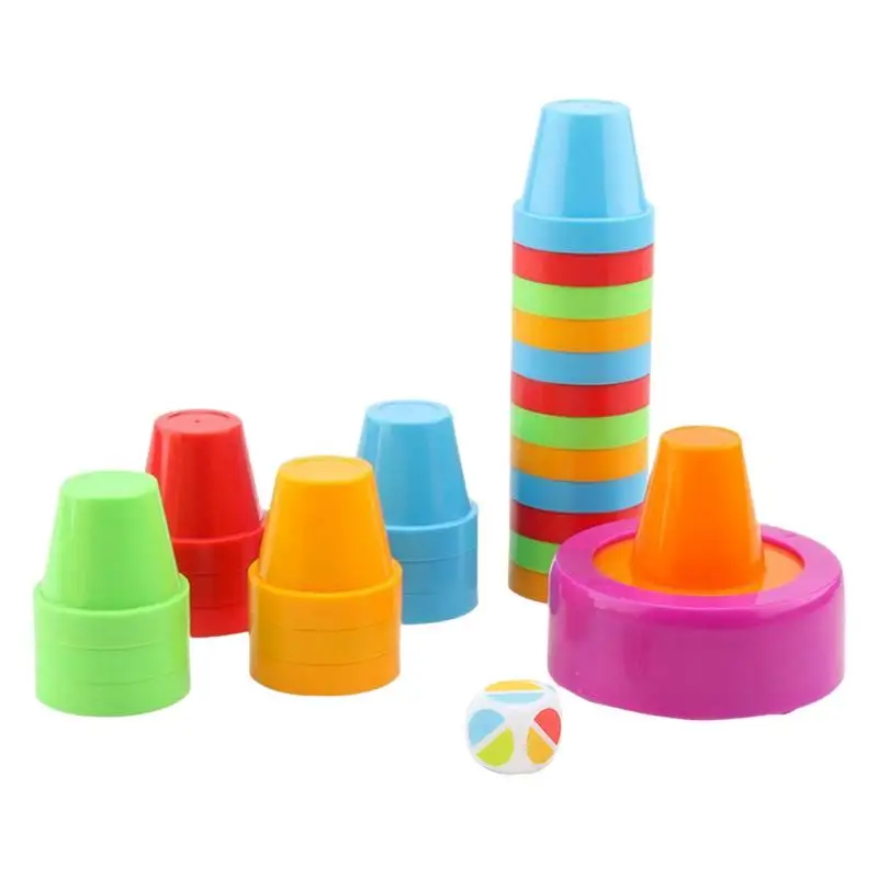 เกมซ้อนถ้วยสําหรับเด็ก เกมซ้อนสีสันสดใส Interactive Speeding Cups Multifunctional Quick Cups Game ถ้วยการศึกษา