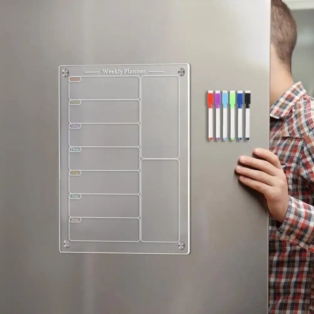 Tableau de planification magnétique en acrylique pour réfrigérateur, mémo de cuisine, calendrier de licence de repas hebdomadaire