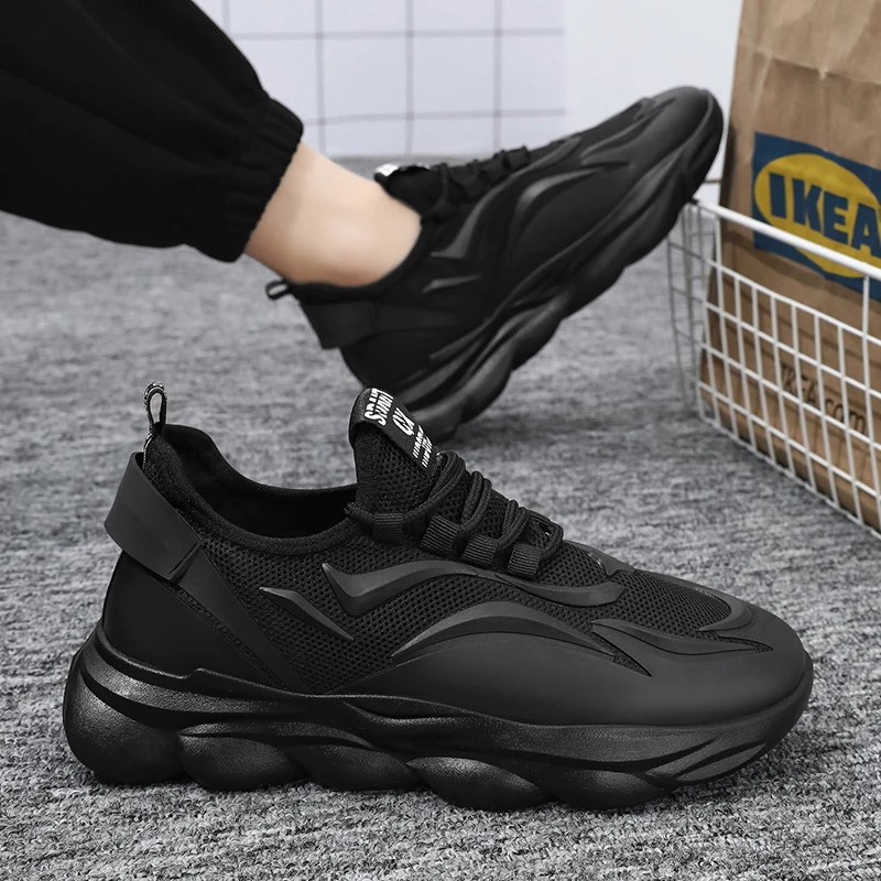 Men's Breathable Mesh Running Trainers With Durable Thick Sole_voghion.com
