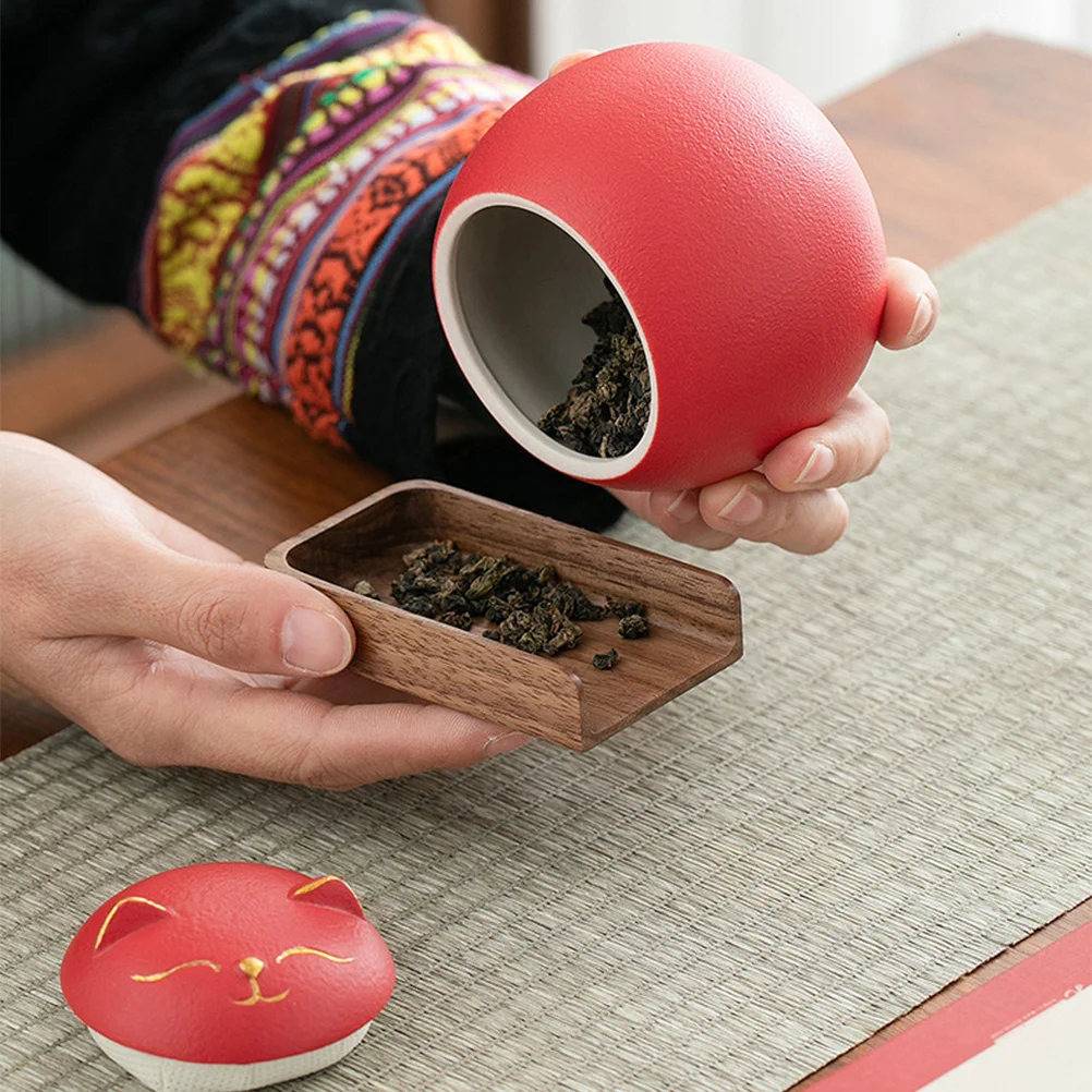 

Ceramic Tea Storage Container Sealing Lid Fortune Cat Pattern Food Jar Freshness Keeper Tea Canister Storage Can