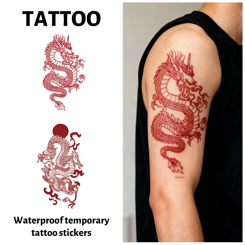 Red Dragon Temporary Tattoo Sticker, Long-lasting and Waterproof, Realistic Fake Tattoos for Man and Women, For Arm, Waist, Leg