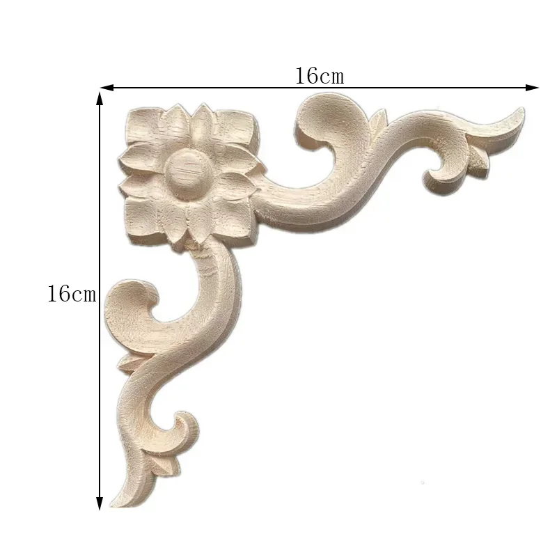 2PCS Woodcarving Flower Corner Decal Wooden Figurines Crafts Appliques Frame Onlay Wall Door Furniture Decor 16cm European