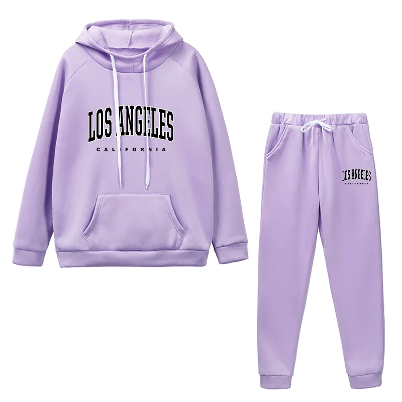 Womens Tracksuit Los Angeles Letter Print Outfits Casual Hooded Sweatshirts Suit HighQuality Harajuku Clothing JoggingPants Sets