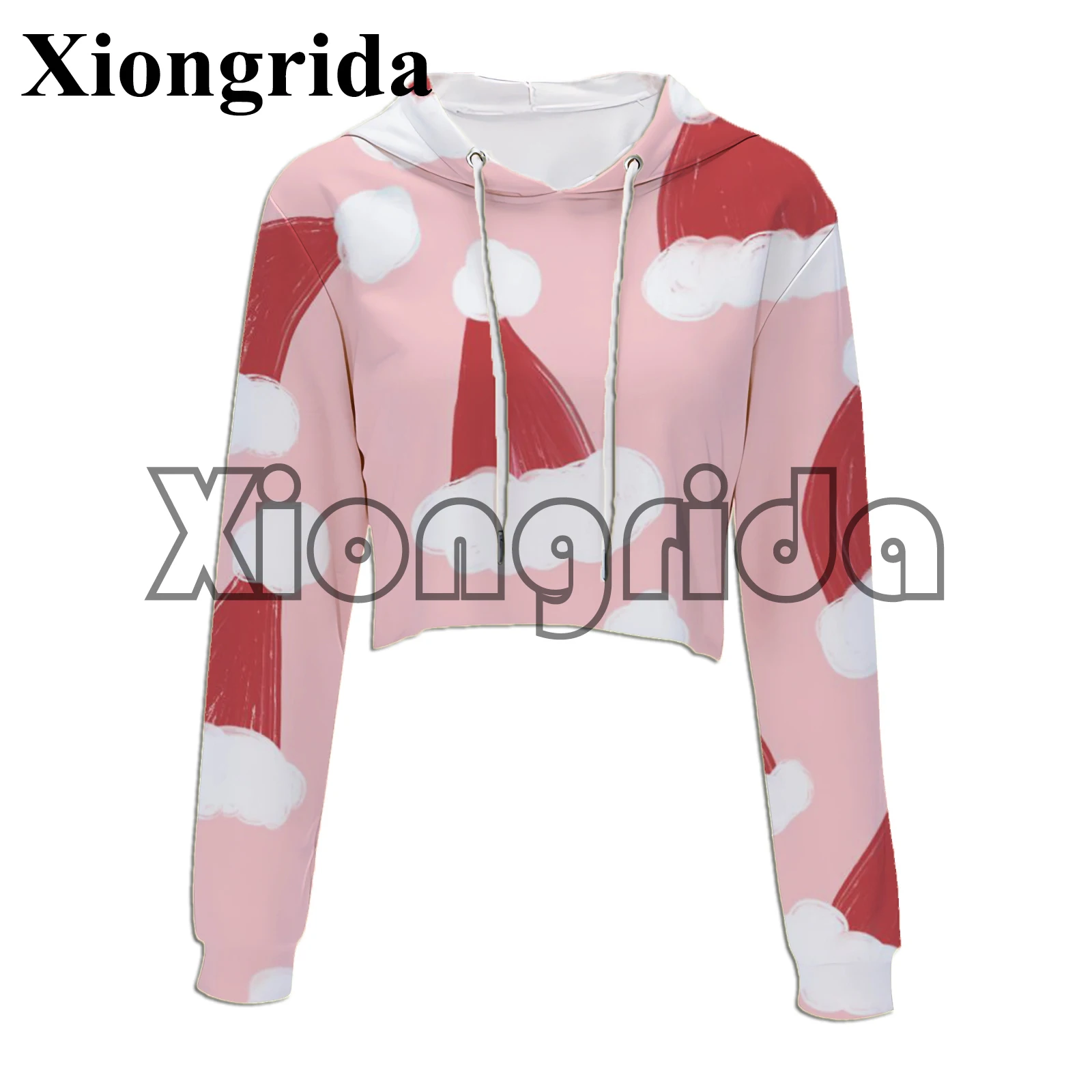 Christmas Pattern 3D Printed Crop Top Hoodie Women Casual Holiday Xmas Trees Illustration Pattern Short Hood Hooded Pullover