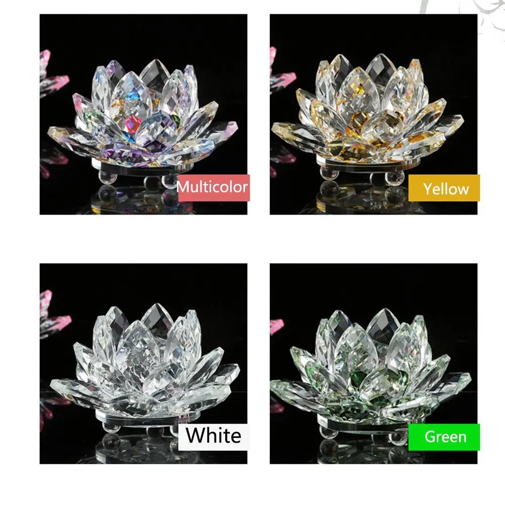 Hue Reflection Crystal Lotus Flower 3 Foots Anti-slip Crystal Flower Figurine Lucky Charm 3 Layers Glass Lotus Feng Shui Decor