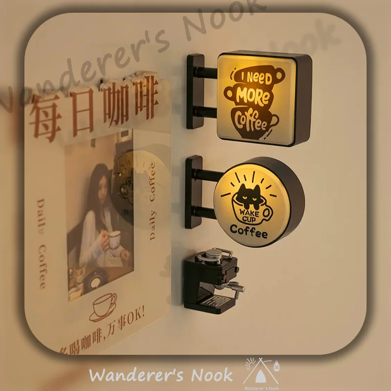 Coffee Corner Creative Atmosphere Light Sign Fridge Magnet Magnetic Home Miniature Pegboard Coffee Shop Glowing Decoration